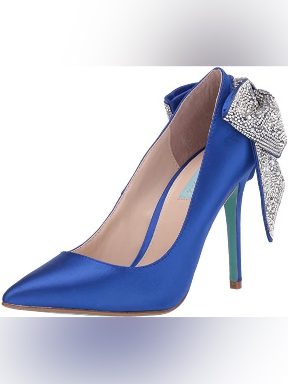 Betsey Johnson Royal Blue Satin Pointed Toe Heels with Crystal Bow